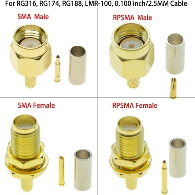 10Pcs SMA Male Female crimp For RG174 RG316 LMR100 Coaxial cable RF connector - Image 1 of 4