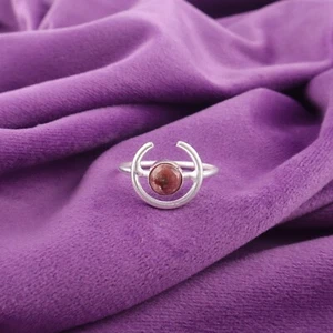 Anillo Promesa Banda Piedra Rodonita Negra Redonda Talla Todas las Tallas Plata de Ley 925 - Imagen 1 de 6