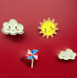 4 Weather Metal Pin Badge Brooch Enamel Hat Tac Pins Lapel Clouds Sun Pinwheel - Picture 1 of 7