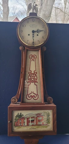 1976 NEW ENGLAND CLOCK CO 8 DAY BANJO WALL CHIME FARMINGTON CONNECTICUT + KEY Cover