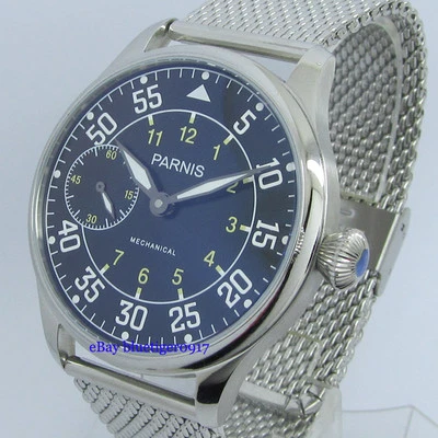 Новые мужские винтажные часы Parnis 44 мм с черным циферблатом и ручным заводом с механизмом 6497 - Изображение 1 из 4