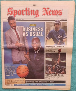 Dr. J Hands The Ball To Michael Jordan 1987 Sporting News Full Issue 48 Pages - Picture 1 of 5