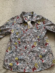 Christopher & Banks Women Butterfly 3/4 Roll Tab Sleeve Button-Up Shirt Size S - Picture 1 of 10
