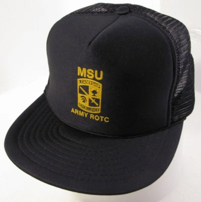 MSU Ejército ROTC Camionero Sombrero Hombres Negro Ajustable De Colección Gorra Liderazgo Logo Lema Foto 1 de 4