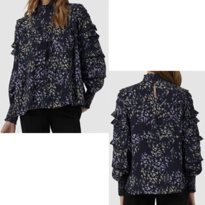 French Connection Brigin Collette Floral Smocked Ruffle Tiered Blouse S - Image 1 of 4