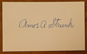Amos Strunk MLB Baseball Autographed Signed Index Card