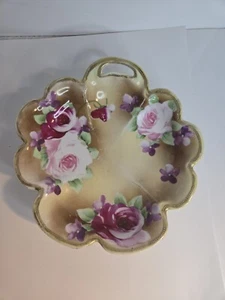 Rare Nippon Hand Painted Candy Trinket Bowl Purple Flowers Made In Japan - Picture 1 of 23