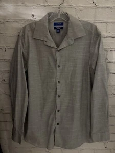 Apt 9 Gray/White Dress Shirt Button Front SLIM FIT STRETCH EUC Men's 15-15 1/2 - Picture 1 of 7