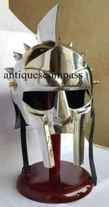 Medieval Maximus Gladiator Helmet With Wooden Stand Wearable Metal Designed Gift - Picture 1 of 6