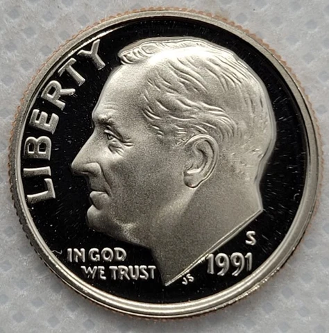 1991 S Proof Cameo Roosevelt Dime Bright with Shiny Mirror Fields FREE SHIPPING! Cover