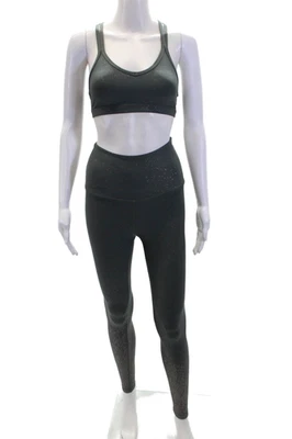 Beyond Yoga Womens Metallic Abstract Activewear Bra + Leggings Set Green Size XS - Image 1 of 4