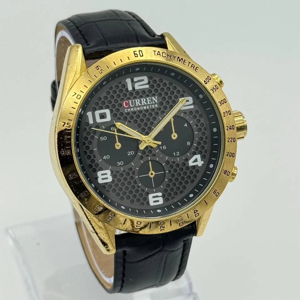 Men's CURREN Gold Tone Luxury Style 46mm Chronometer Watch, Black Band, M8167 Foto 1 de 1