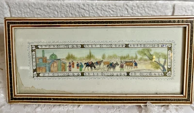 Pintura en miniatura persa vintage pintura a mano sobre hueso INCREÍBLE MARCO Foto 1 de 4