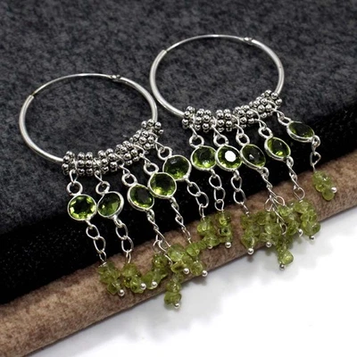 Великолепные серьги с натуральным перидотом и бисером драгоценные камни размер 2,8 дюйма GW - Изображение 1 из 3