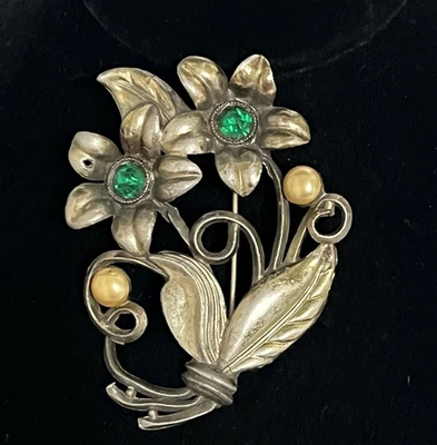 Broche Vintage Firmado LITTLE NEMO LN/25 Floral Piedras Verdes y Amarillas # 57 Foto 1 de 4