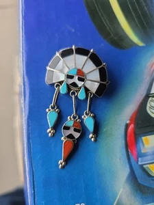 925 Zuni MOP Coral Turquoise Multi-Stone Inlay Pendant or Pin R. L. hallmark - Picture 1 of 4