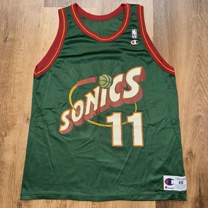 Vintage Seattle Sonics Champion Jersey Supersonics Detlef Schrempf NBA Mens 48 - Picture 1 of 14