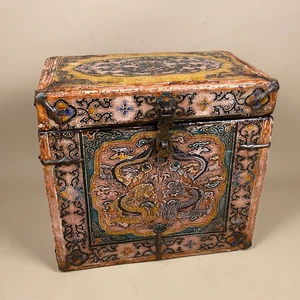 Antigua caja de madera hecha a mano colorida ornamentada tapa baratija baúl pintado oriental - Imagen 1 de 18