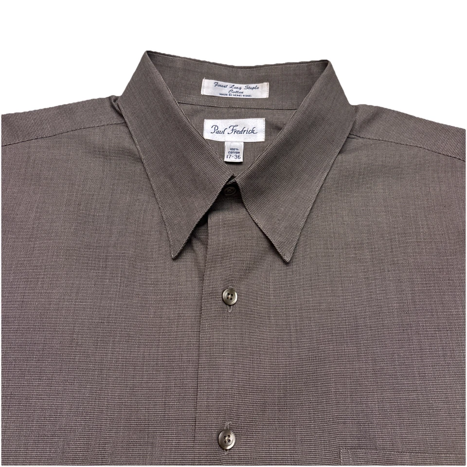 Camisa de vestir Paul Fredrick gris 100 % algodón con botones para hombre 17-36 Foto 1 de 4