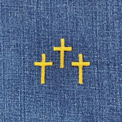 3-Pack Gold Cross Applique Patch - Embroidered First Communion Baptism Badge 1" - Image 1 of 2