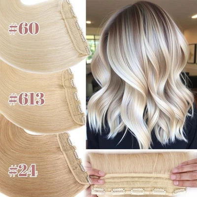 Thick 3/4 Full Head Clip in Russian Remy 100% Human Hair Extensions One Piece - Image 1 of 4