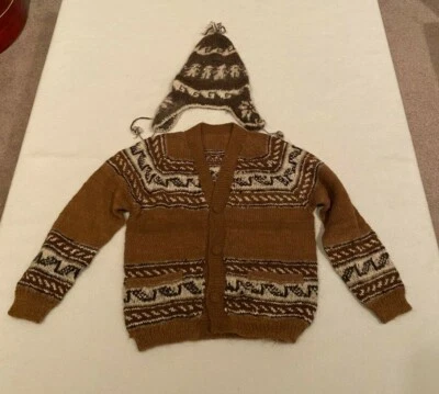 Винтажный Боливия ацтеков богемное альпака шерсти ручной работы детей Buttondown свитер шляпа - Изображение 1 из 4