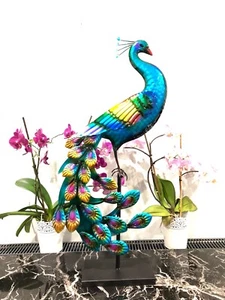 Gran Hecho a Mano Metal Artesanal Pavo Interior Exterior Estanque Jardín Adorno Escultura - Imagen 1 de 9