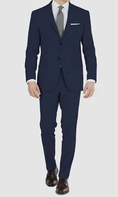 DKNY Hombre Azul Ajuste Moderno Elastizado Sólido 2 Piezas Chaqueta Pantalones Traje Talla 38R Foto 1 de 4