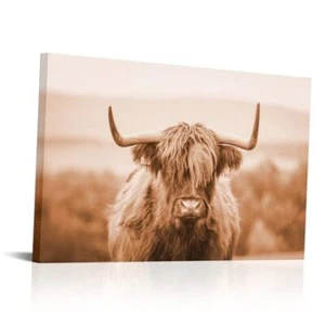 Highland Cow Cattle Wall Decor Western Wall Art Sepia Cow Pictures Prints - Picture 1 of 7