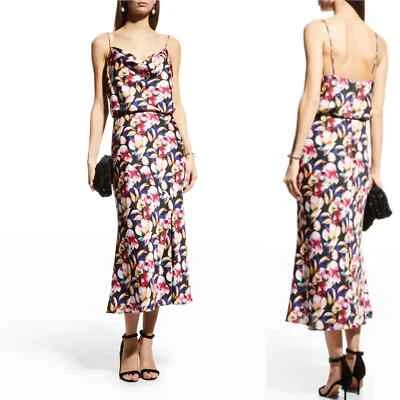 Vestido AIDAN MATTOX Capucha Negro Estampado Floral Sin Mangas Satén Vaina Midi Talla 8 NUEVO Foto 1 de 4