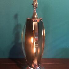 Mid Century Modern Danish Table Lamp Brass Teak Smoked Plexiglass Double Bulb
