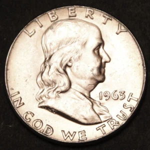 US Silver Half Dollar Franklin 1963 P - Silber Bankfrisch, unzirkuliert - Bild 1 von 3