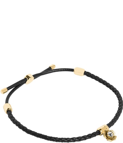 COACH Tea Rose Crystal Charm Braided Friendship Slider Leather GoldT Bracelet