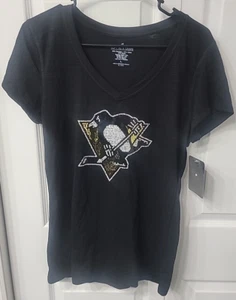 SOFT AS A GRAPE DAMEN T-Shirt schwarz Pittsburgh Penguins Pailletten Gr. L Neu mit Etikett - Bild 1 von 8