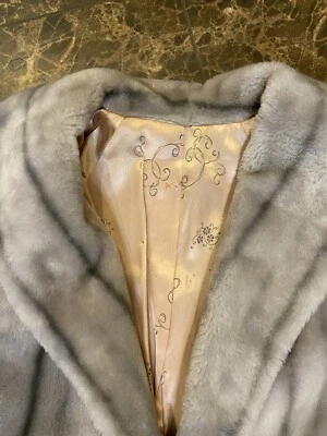 Vintage Faux Fur Coat 1950s Gray W/ Pink Satin Lining Belfiore By Malden Limited - Image 1 of 4