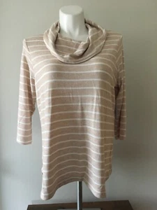 Croft & Barrow Striped Tan & White 3/4 Sleeve Cowl Neck Sweater Top XL - Picture 1 of 7