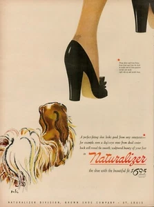 1944 Womens Fashion Shoes Naturalizer 40s Vintage Print Ad Dog High Heels Walk - Picture 1 of 9