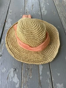 Scala Womens Straw Hat One Size Scala Collection Sun Hat Orange Ribbon - Picture 1 of 5