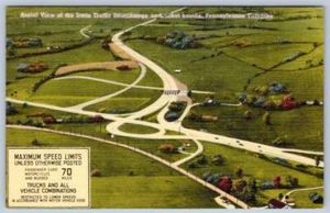 Pennsylvania PA 1950 autopista de peaje vista aérea límite de velocidad 70 postal de lino de colección - Imagen 1 de 2