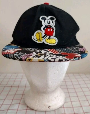 Mickey Mouse Cap Hat Black Youth Adjustable Snapback Embroidery Flat Bill Disney - Image 1 of 4