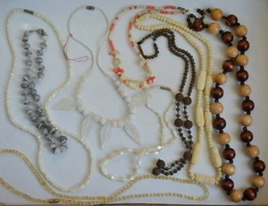 Antique/vintage necklace lot: 9 natural stone shell carved wood quartz MOP - Picture 1 of 12