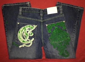 Coogi Green Paisley Green Embellished Blue Jeans Girl's Size 10 26x23 - Picture 1 of 10