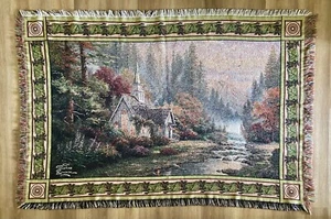Thomas Kinkade Woven Tapestry Throw Blanket Church Forest Scene 65" x 44" - Picture 1 of 3