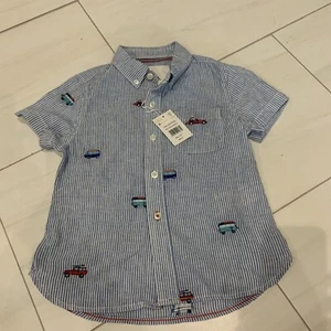 NWT MINI BODEN  $44 Boys 4 5 Yrs Embroidered Vehicles Front/Back Shirt - Picture 1 of 11
