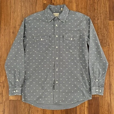 CAMISA VAQUERA ROPER COW CABEZA DE TORO BOTÓN HOMBRE AZUL MEDIO ALGODÓN SPANDEX  Foto 1 de 4