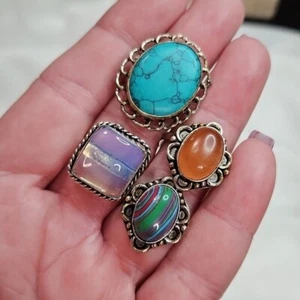 Damen Konvolut 4 Naturstein Ringe Sterlingsilber vergoldet Ringe Boho Bohemian - Bild 1 von 6