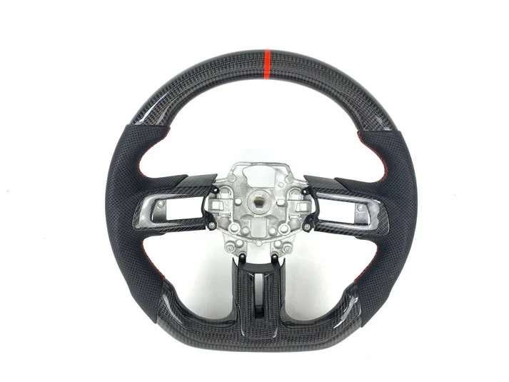 PARA FORD MUSTANG 2015-2017 VOLANTE DE FIBRA DE CARBONO REAL Y CUERO Foto 1 de 4