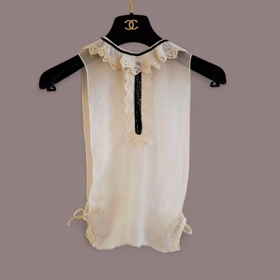 Старинный редкий начале 1900-х блузка лиф вставить кружева оборки воротник черный блестки - Изображение 1 из 4