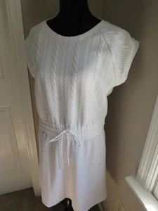 Neu ohne Etikett T by Talbots LACHSWEIß ZOPFMUSTER KURZÄRMELIG KORDELZUG STRAMPLERKLEID - GRÖSSE M - Bild 1 von 7