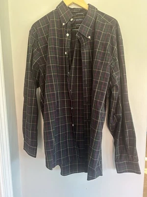 Camisa social masculina resistente a rugas Nautica tamanho XL azul marinho e verde manga longa - Imagem 1 de 4